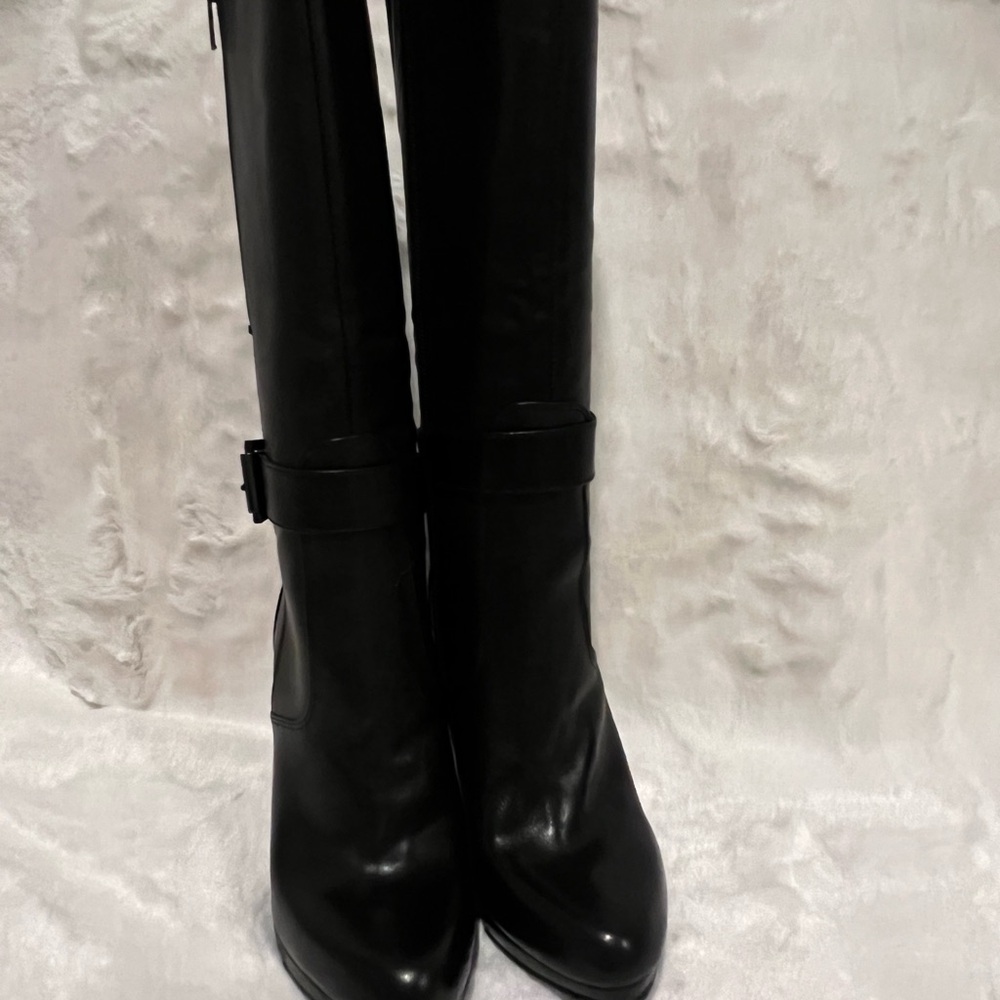 NINE WEST knee high boots platform stiletto black zip ankle buckle sz 5M NWT. - Picture 7 of 15